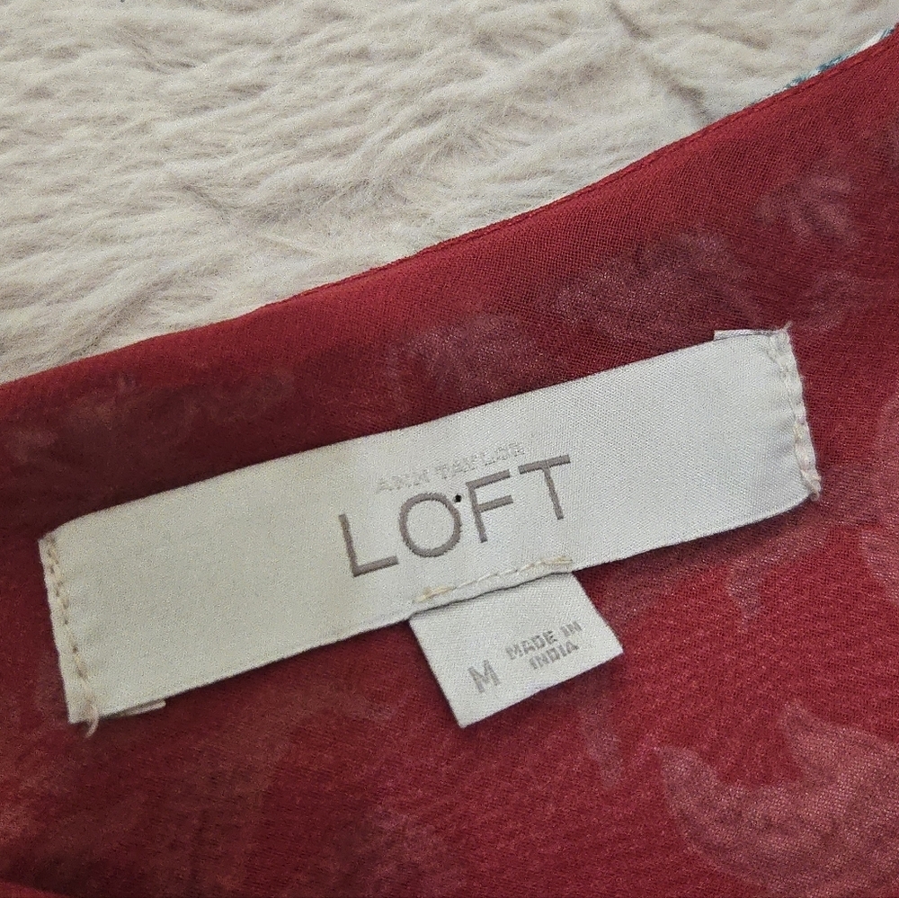 LOFT Red and Blue Floral One-Shoulder Short Shift Dress, Size Medium - Picture 2 of 7